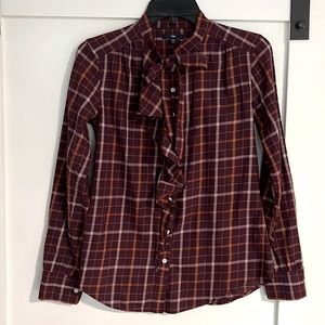 GAP Women's Plaid Button Down Shirt - Burgundy and Orange